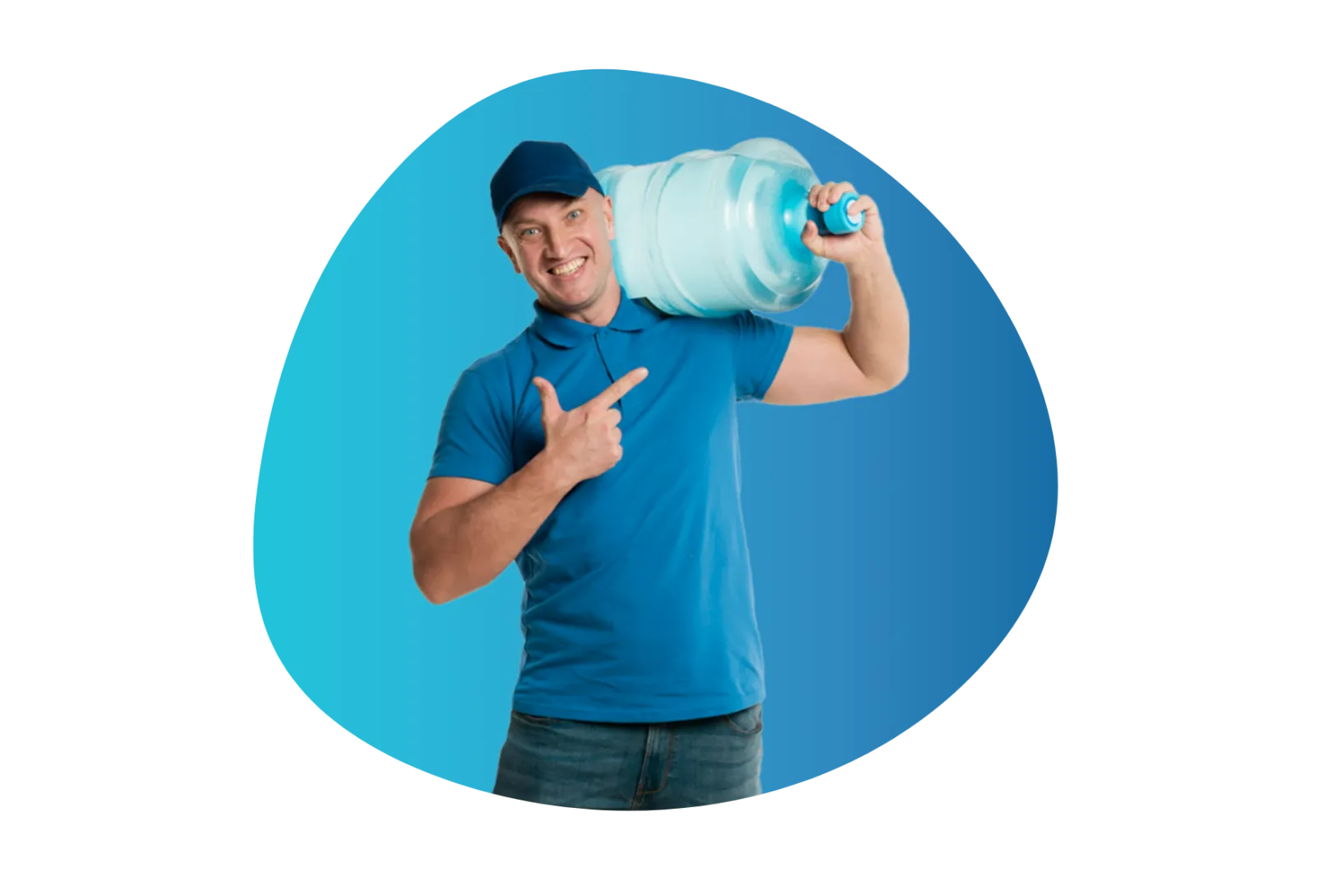 Repartidor de agua cargando un bidón o garrafón al hombro