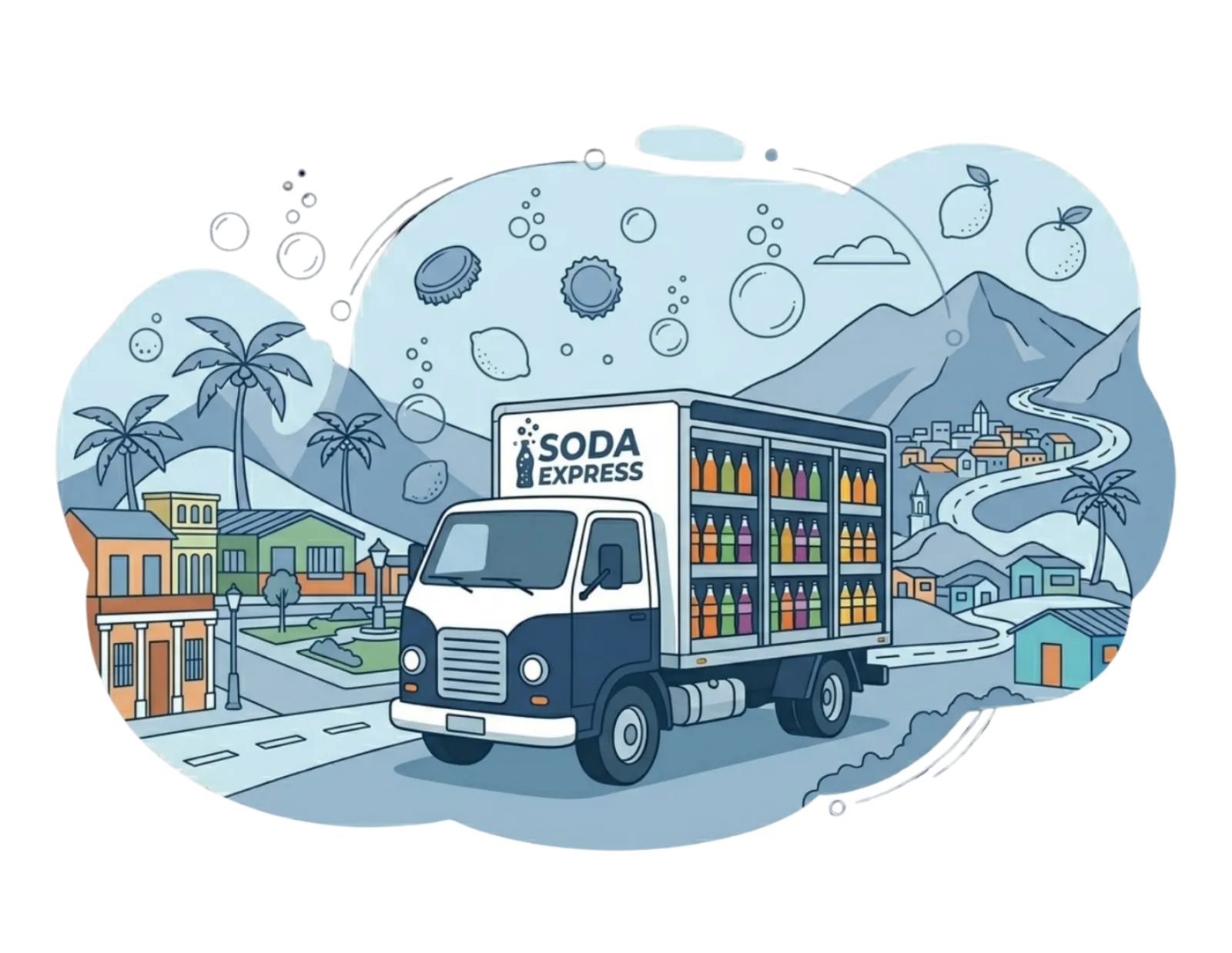 Camión de reparto de soda y bebidas en envases retornables