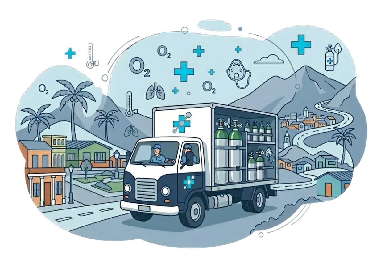 Camión de reparto de oxígeno medicinal