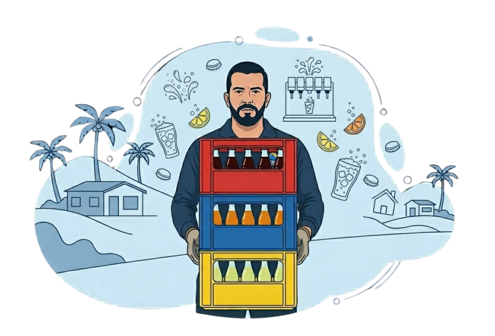 Ilustración de reparto de soda y bebidas